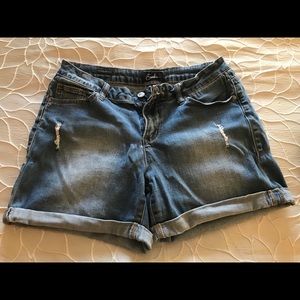 Distressed jean shorts